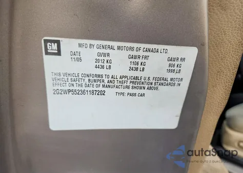 2006 Pontiac Grand Prix z USA, uszkodzony, nr VIN 2G2WP552361187202